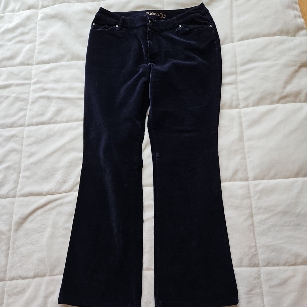St Johns Bay Petite Navy Blue Corduroy Bootcut Pants 12P Stretch 5Pocket Classic